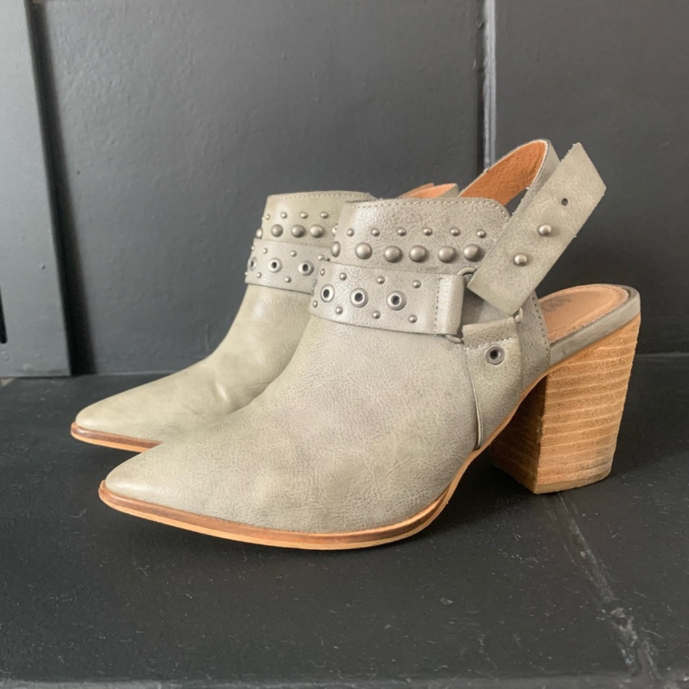Mi.iM Light Green Heeled Booties, stud embellished, sage, western country rodeo